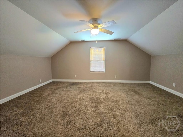 6 Sagefield Dr, Ellabell, GA 31308 - bonus room with lofted ceiling, carpet flooring, ceiling fan, and baseboards