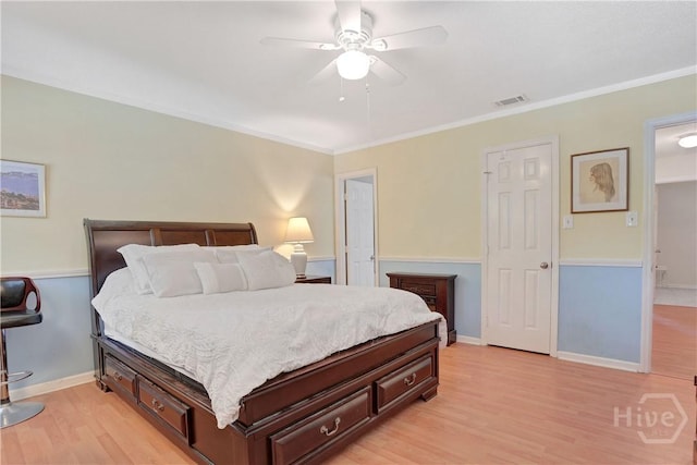 1 Black Forest Dr, Savannah, GA 31410 - bedroom with light wood-style flooring, crown molding, a ceiling fan, and baseboards