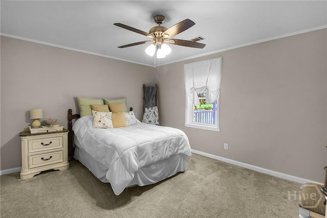 737 Te Glisson Rd, Ellabell, GA 31308 - bedroom with baseboards, carpet, ornamental molding, and ceiling fan