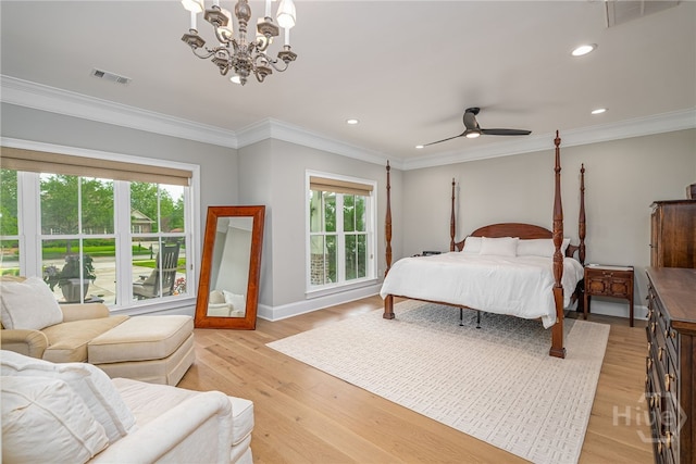 124 Kent Trl, Pooler, GA 31322 - bedroom with recessed lighting, baseboards, light wood-type flooring, a chandelier, and crown molding