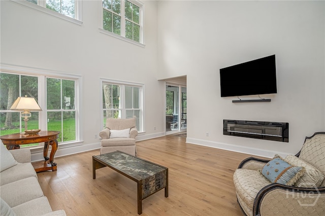 124 Kent Trl, Pooler, GA 31322 - living room with wood finished floors, a high ceiling, and baseboards