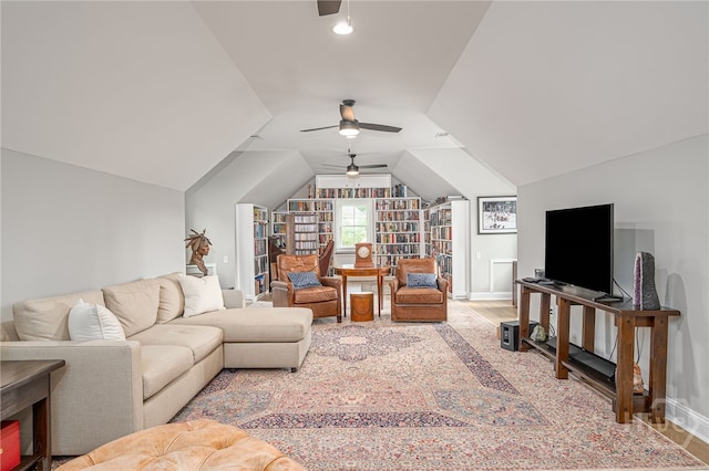 124 Kent Trl, Pooler, GA 31322 - living room featuring vaulted ceiling, ceiling fan, light wood-type flooring, and baseboards