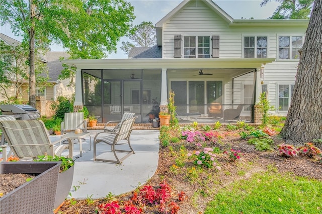 124 Kent Trl, Pooler, GA 31322 - rear view of house featuring a sunroom, a patio area, and ceiling fan