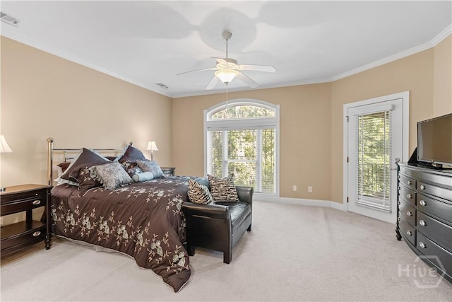 204 River Oaks Dr, Richmond Hill, GA 31324 - bedroom with access to outside, carpet floors, ornamental molding, multiple windows, and baseboards