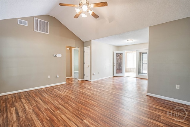 145 New Stillwell Rd, Springfield, GA 31329 - unfurnished room featuring a ceiling fan, baseboards, wood finished floors, and vaulted ceiling