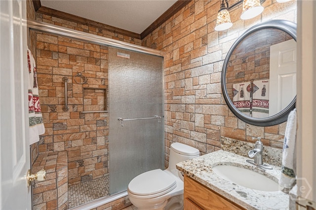 145 New Stillwell Rd, Springfield, GA 31329 - full bath featuring a shower stall, crown molding, toilet, and vanity