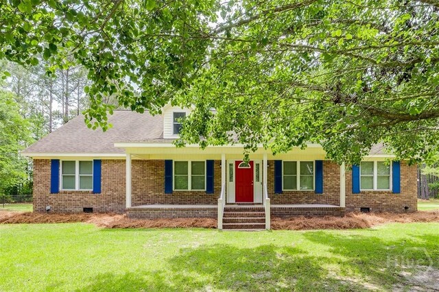 1282 Long Bridge Rd, Rincon, GA 31326 - view of front of home with crawl space, a front lawn, brick siding, and a porch