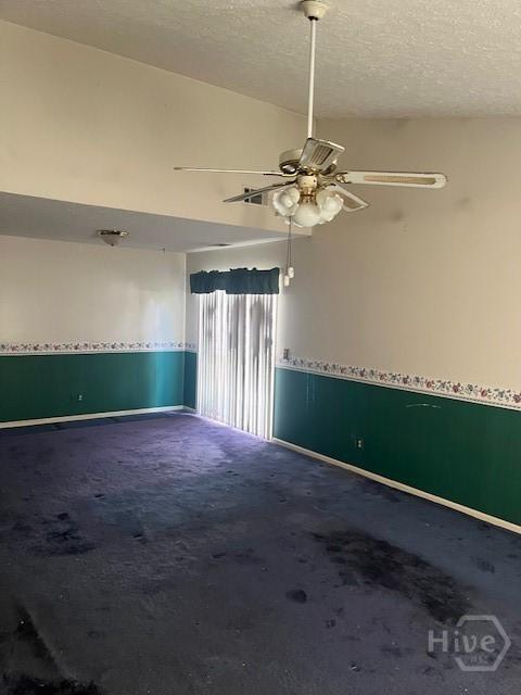 887 Piercefield Dr, Richmond Hill, GA 31324 - empty room featuring a ceiling fan, a textured ceiling, carpet flooring, and baseboards