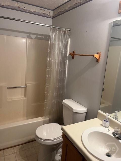 887 Piercefield Dr, Richmond Hill, GA 31324 - bathroom featuring toilet, shower / tub combo with curtain, tile patterned flooring, and vanity