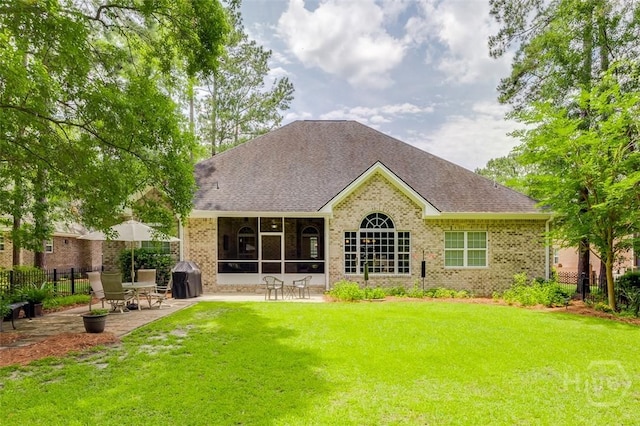 354 Brown Thrush Rd, Savannah, GA 31419 - rear view of house featuring brick siding, a patio area, and roof with shingles