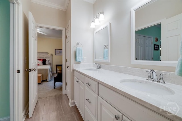 354 Brown Thrush Rd, Savannah, GA 31419 - full bath featuring crown molding, double vanity, ensuite bathroom, and baseboards