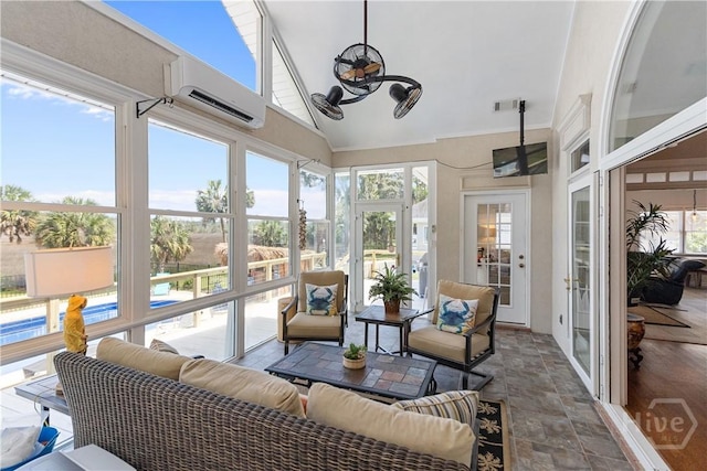 245 Montauk Dr, Richmond Hill, GA 31324 - sunroom / solarium with a wall unit AC and outdoor lounge area