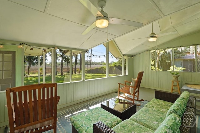 355 Riverview Dr, Savannah, GA 31404 - sunroom with ceiling fan, plenty of natural light, and lofted ceiling
