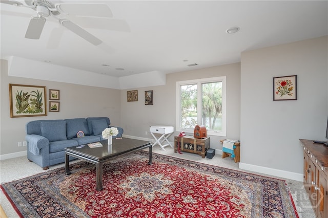 4 Longwater Ln, Savannah, GA 31411 - living area with baseboards, a ceiling fan, carpet floors, and recessed lighting