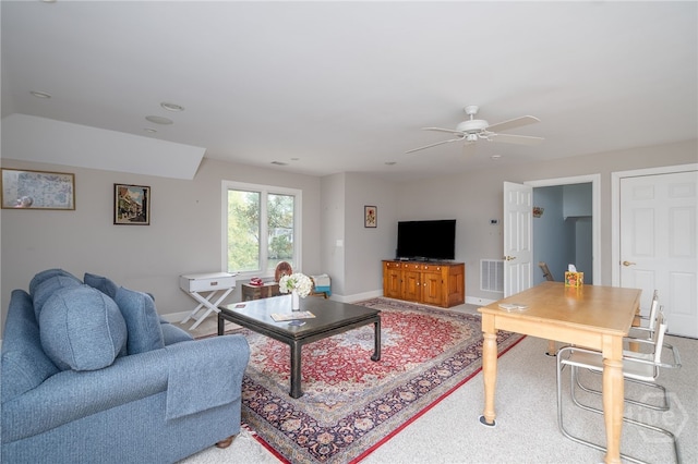 4 Longwater Ln, Savannah, GA 31411 - carpeted living room featuring baseboards and ceiling fan