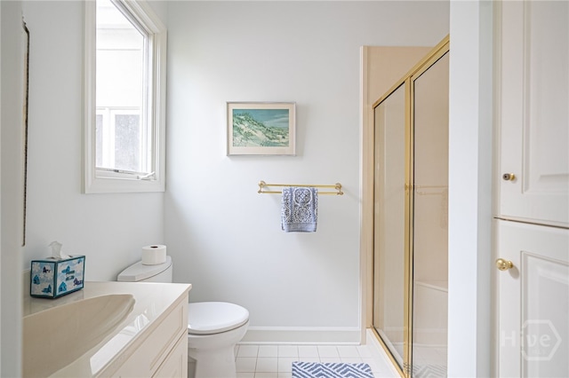 4 Longwater Ln, Savannah, GA 31411 - bathroom featuring a stall shower, tile patterned floors, vanity, and toilet