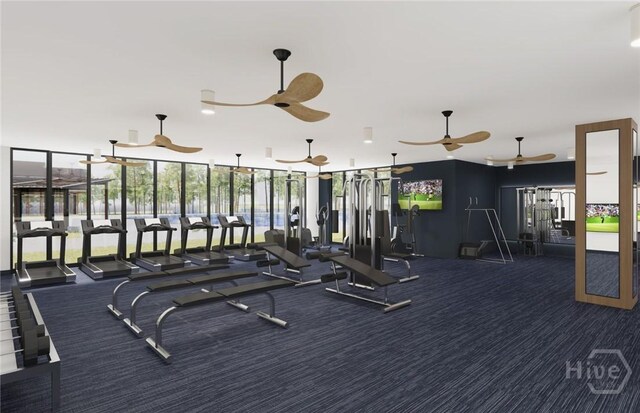 333 Birch Dr, Richmond Hill, GA 31324 - workout area with carpet and ceiling fan