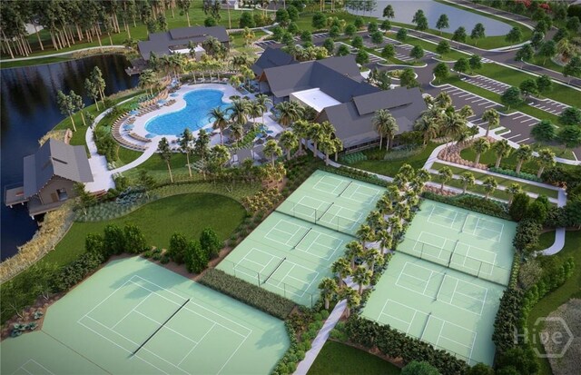 333 Birch Dr, Richmond Hill, GA 31324 - bird's eye view of a pool area and a nearby body of water