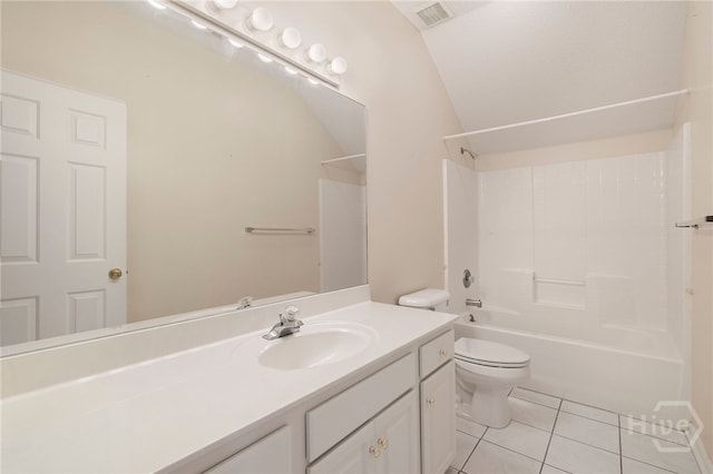 205 Meadowlark Cir, Savannah, GA 31419 - bathroom featuring tile patterned floors, toilet, lofted ceiling, vanity, and  shower combination