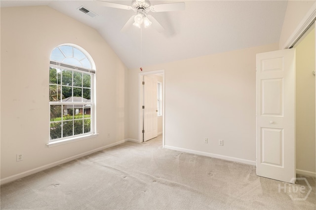205 Meadowlark Cir, Savannah, GA 31419 - empty room featuring carpet floors, vaulted ceiling, ceiling fan, and baseboards
