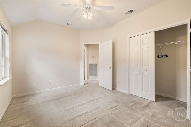 205 Meadowlark Cir, Savannah, GA 31419 - unfurnished bedroom with carpet flooring, vaulted ceiling, a closet, a ceiling fan, and baseboards