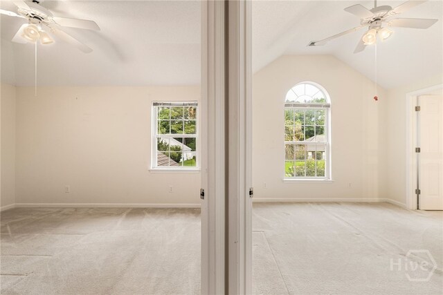 205 Meadowlark Cir, Savannah, GA 31419 - carpeted empty room with ceiling fan, lofted ceiling, plenty of natural light, and baseboards