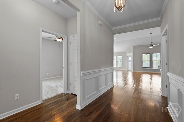 2 Chimney Ct, Savannah, GA 31407 - corridor with dark wood-type flooring, crown molding, and baseboards