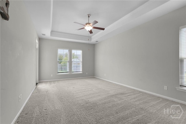 2 Chimney Ct, Savannah, GA 31407 - unfurnished room with carpet, a ceiling fan, a tray ceiling, and baseboards