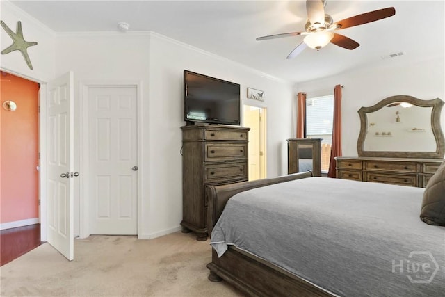 402 Southwilde Way, Pooler, GA 31322 - bedroom featuring crown molding, light carpet, baseboards, and ceiling fan