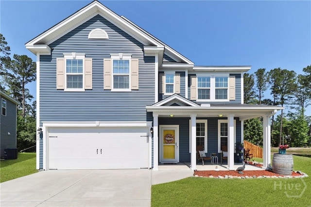 402 Southwilde Way, Pooler, GA 31322 - view of front of property featuring a porch, an attached garage, driveway, and a front lawn
