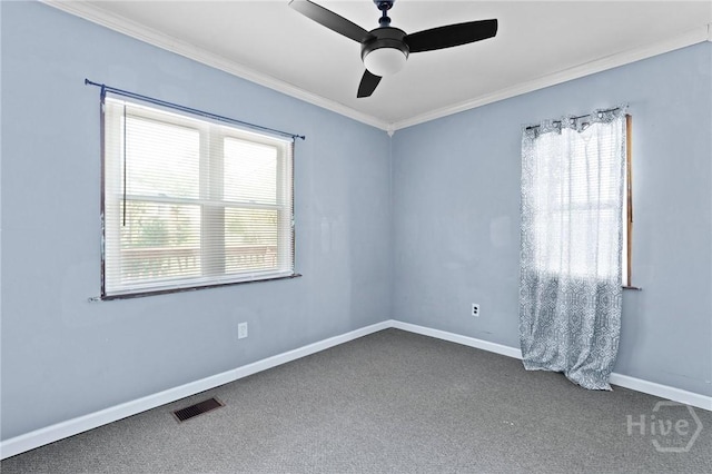 514 W 38th St, Savannah, GA 31415 - unfurnished room with dark carpet, crown molding, baseboards, and ceiling fan