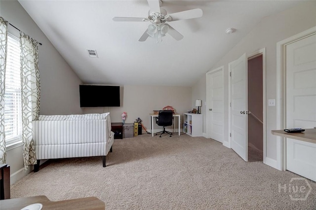 109 Oaklawn Dr, Rincon, GA 31326 - bedroom with lofted ceiling, carpet, ceiling fan, and baseboards