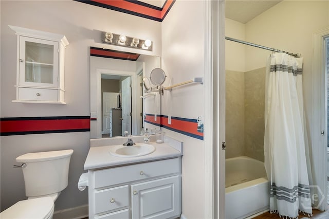 209 Saint James Walk, Guyton, GA 31312 - bathroom featuring vanity, shower / tub combo with curtain, and toilet