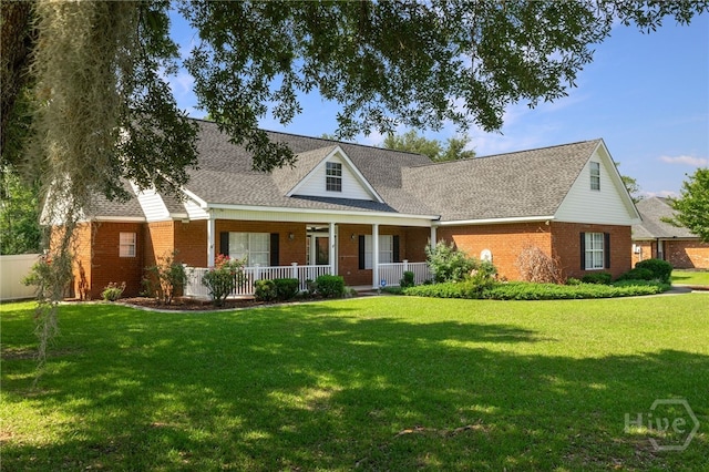 209 Saint James Walk, Guyton, GA 31312 - view of front of property featuring brick siding, a porch, a front yard, and roof with shingles