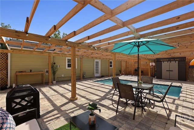 1504 Audubon Dr, Savannah, GA 31415 - view of patio featuring a pergola, an outdoor pool, and outdoor dining space