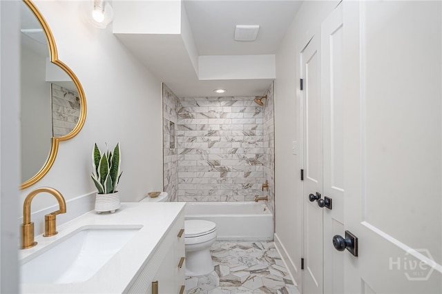 66 Dame Kathryn Dr, Savannah, GA 31411 - full bathroom featuring vanity, toilet, marble finish flooring, and shower / washtub combination
