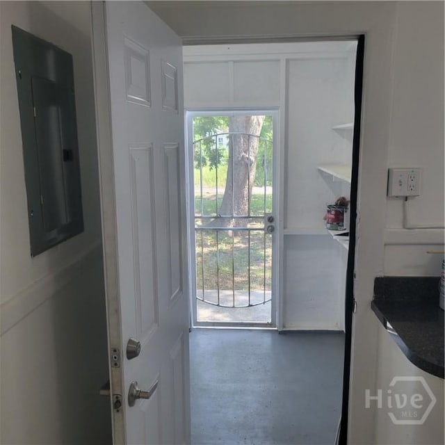 1214 Delesseps Ave, Savannah, GA 31404 - entryway featuring electric panel and finished concrete floors