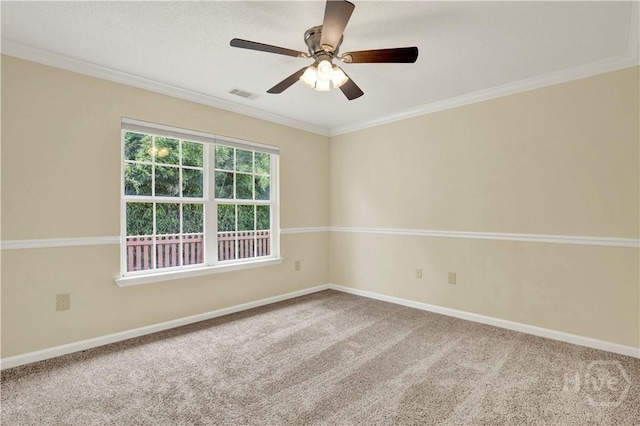 29 Joy Ln, Midway, GA 31320 - empty room featuring ornamental molding, carpet flooring, baseboards, and ceiling fan