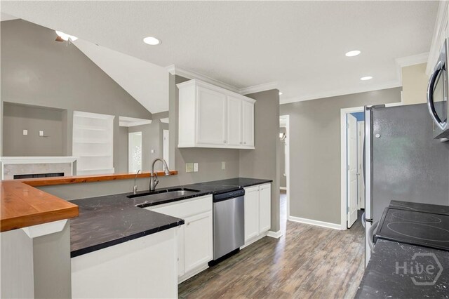 29 Joy Ln, Midway, GA 31320 - kitchen featuring dishwasher, a sink, dark wood-style flooring, white cabinets, and range with electric stovetop