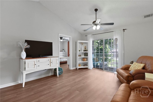 310 Tibet Ave Unit 10, Savannah, GA 31406 - living room with a ceiling fan, wood finished floors, lofted ceiling, and baseboards