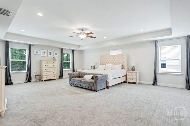 301 Highland Cir, Richmond Hill, GA 31324 - bedroom with a raised ceiling, carpet, and recessed lighting
