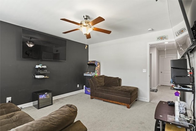 301 Highland Cir, Richmond Hill, GA 31324 - living room featuring attic access, a ceiling fan, carpet, and baseboards