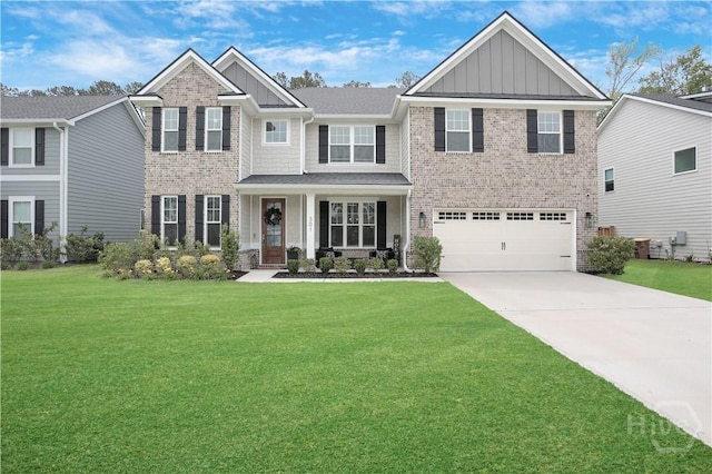 301 Highland Cir, Richmond Hill, GA 31324 - craftsman-style home featuring board and batten siding, driveway, brick siding, and a front yard