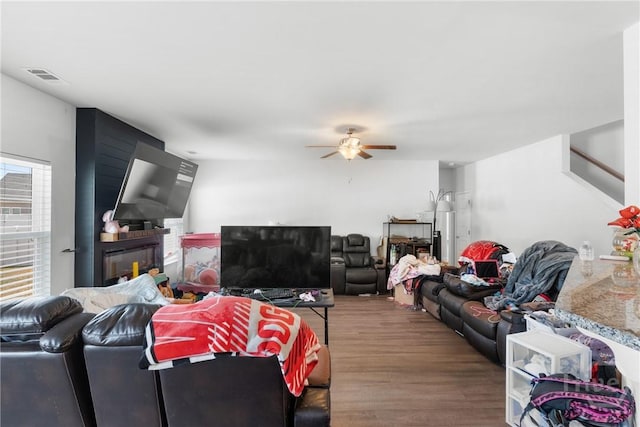 108 Franklins Walk, Rincon, GA 31326 - living area with a ceiling fan, wood finished floors, and stairway