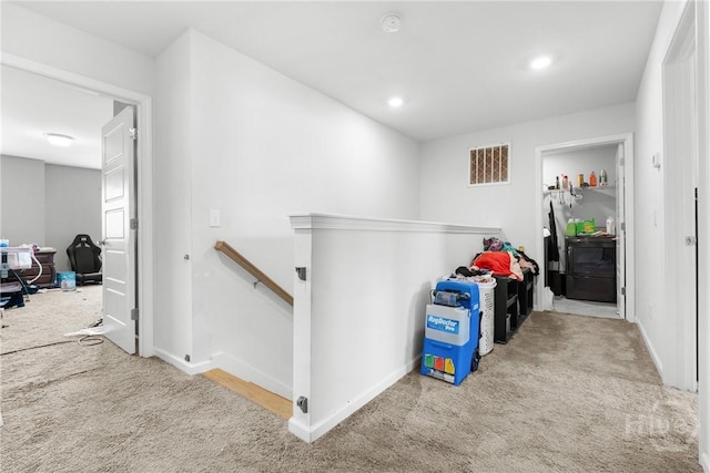 108 Franklins Walk, Rincon, GA 31326 - corridor featuring an upstairs landing, carpet flooring, baseboards, and recessed lighting