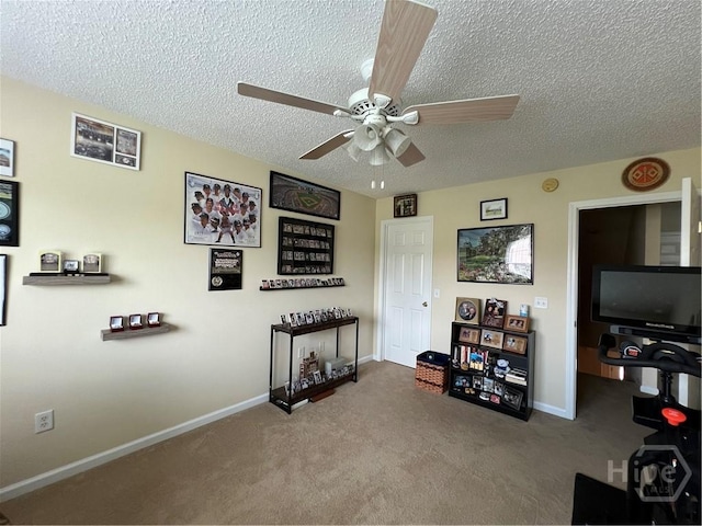 103 Travertine Cir, Savannah, GA 31419 - interior space with ceiling fan, a textured ceiling, carpet flooring, and baseboards