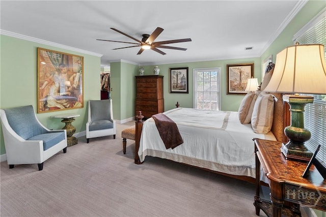 320 Wedgefield Xing, Savannah, GA 31405 - bedroom with crown molding, ceiling fan, carpet floors, and baseboards
