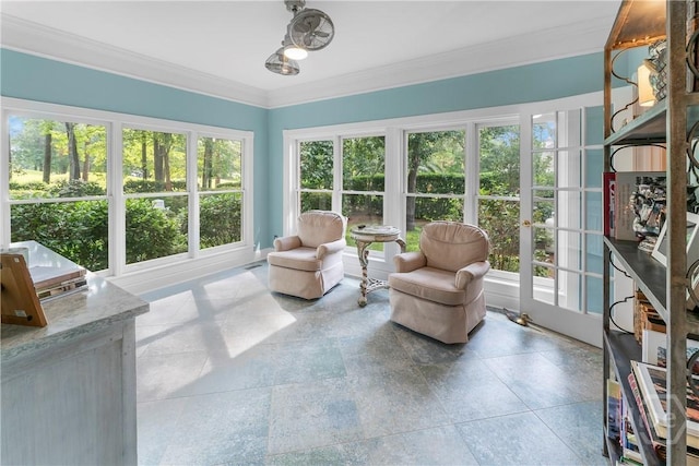 320 Wedgefield Xing, Savannah, GA 31405 - sunroom / solarium featuring plenty of natural light, crown molding, and french doors