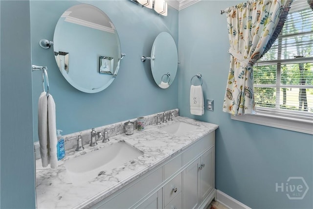 320 Wedgefield Xing, Savannah, GA 31405 - bathroom featuring double vanity and crown molding