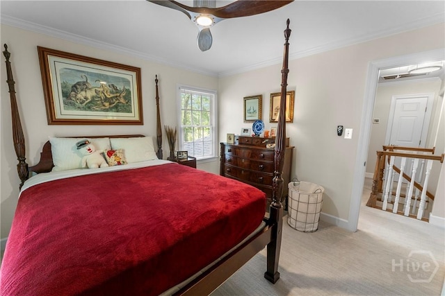 320 Wedgefield Xing, Savannah, GA 31405 - carpeted bedroom with crown molding, baseboards, and ceiling fan